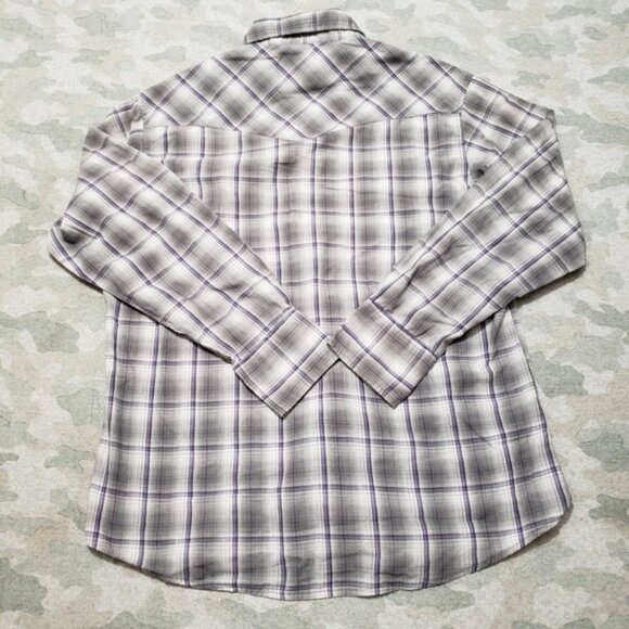 Wrangler Shirt Mens XL Gray Western Pockets Pearl Snap Long Sleeve Plaid - Picture 4 of 8